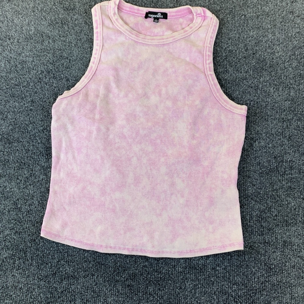 Sugarkiss Tank Top Womens Large Pink Good Acid Wash Ribbed Knit Sleeveless
